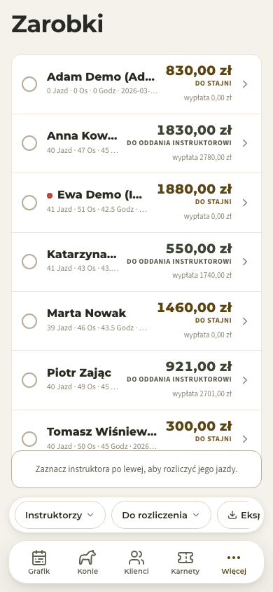 podgląd · Zarobki