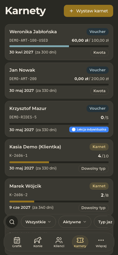 podgląd · Karnety