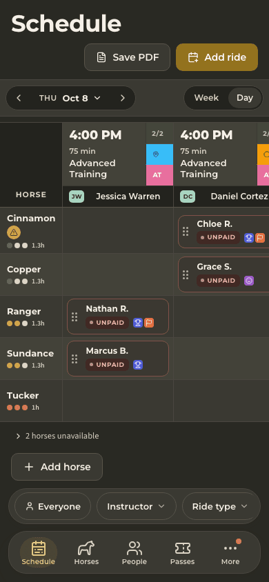 screenshot — today's schedule
