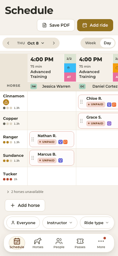 screenshot — today's schedule