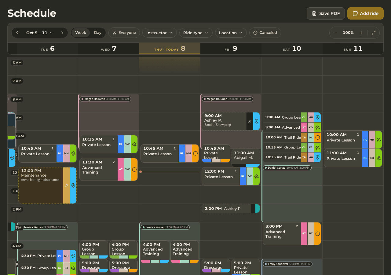 screenshot — today's schedule