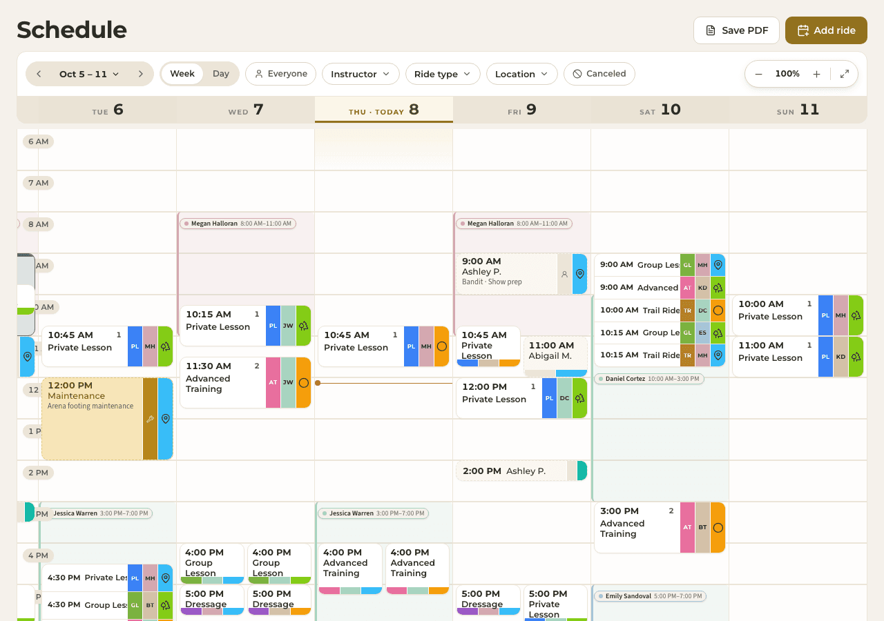 screenshot — today's schedule